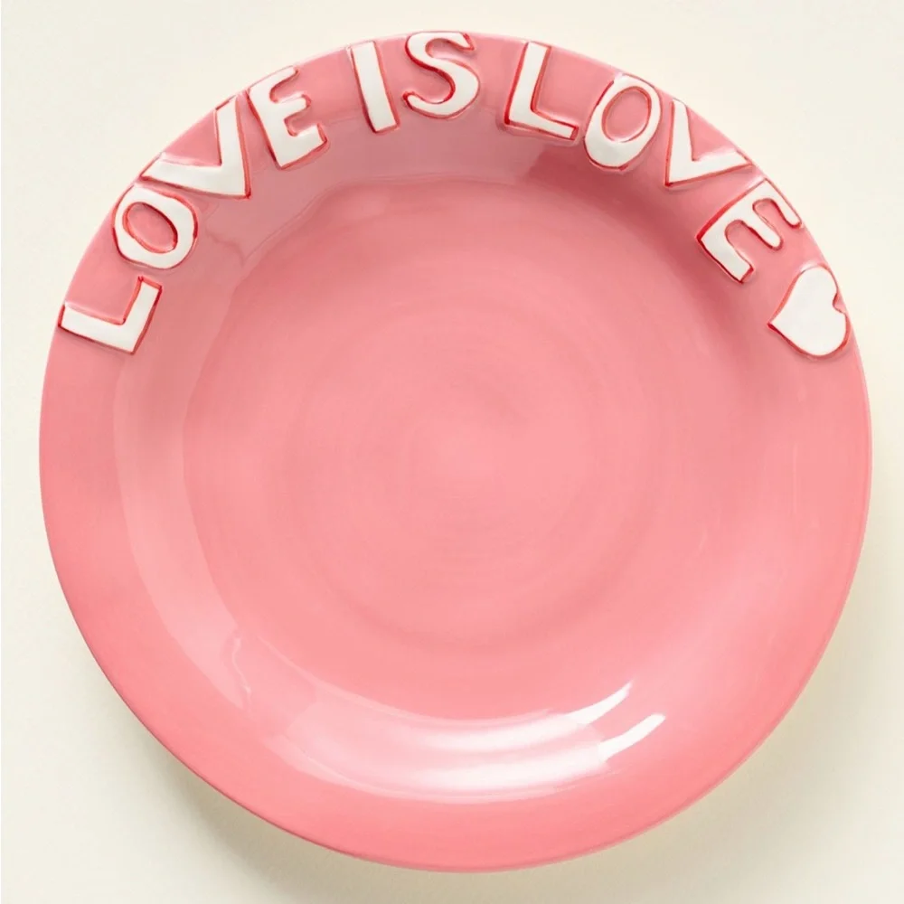 Anthropologie L&Clay Stoneware Dessert Plate | Love is Love | Rose | NIB